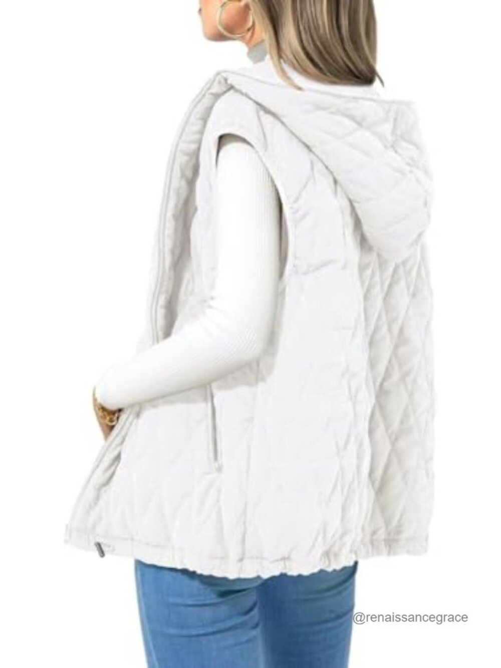 Oversized Quilted Puffer Vest Hooded Zip Up Sleeveless Fall Winter Outerwear